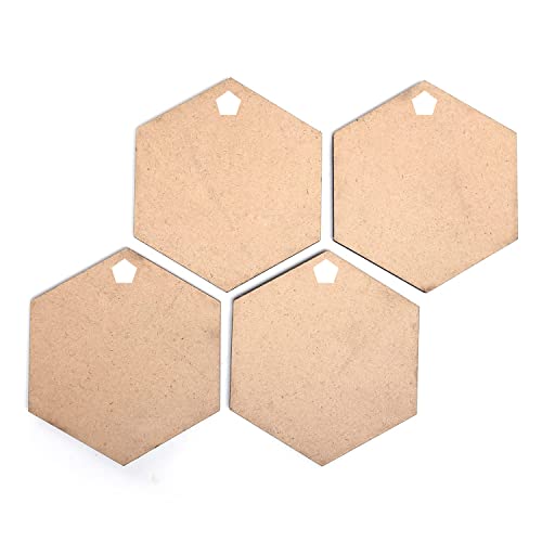 Image of MDF Cutouts | Wooden Cutout for Craft | Pine Wood | Unfinished Tags for Key Chain, Slices Crafts, Xmas, Decorations, Painting | Resin Art Work | MDF Board Cutouts, Hexagon- [50pcs- 5x5 cm]