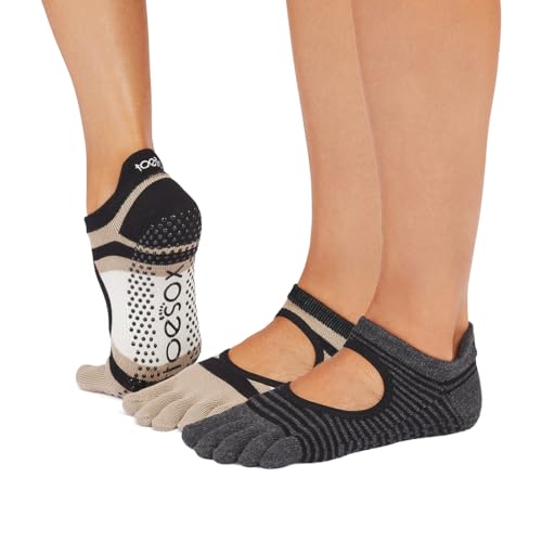 Toesox Women's Bellarina Full Toe Grip Socks - Multi Pack Non-Slip Pilates Yoga Barre Socks