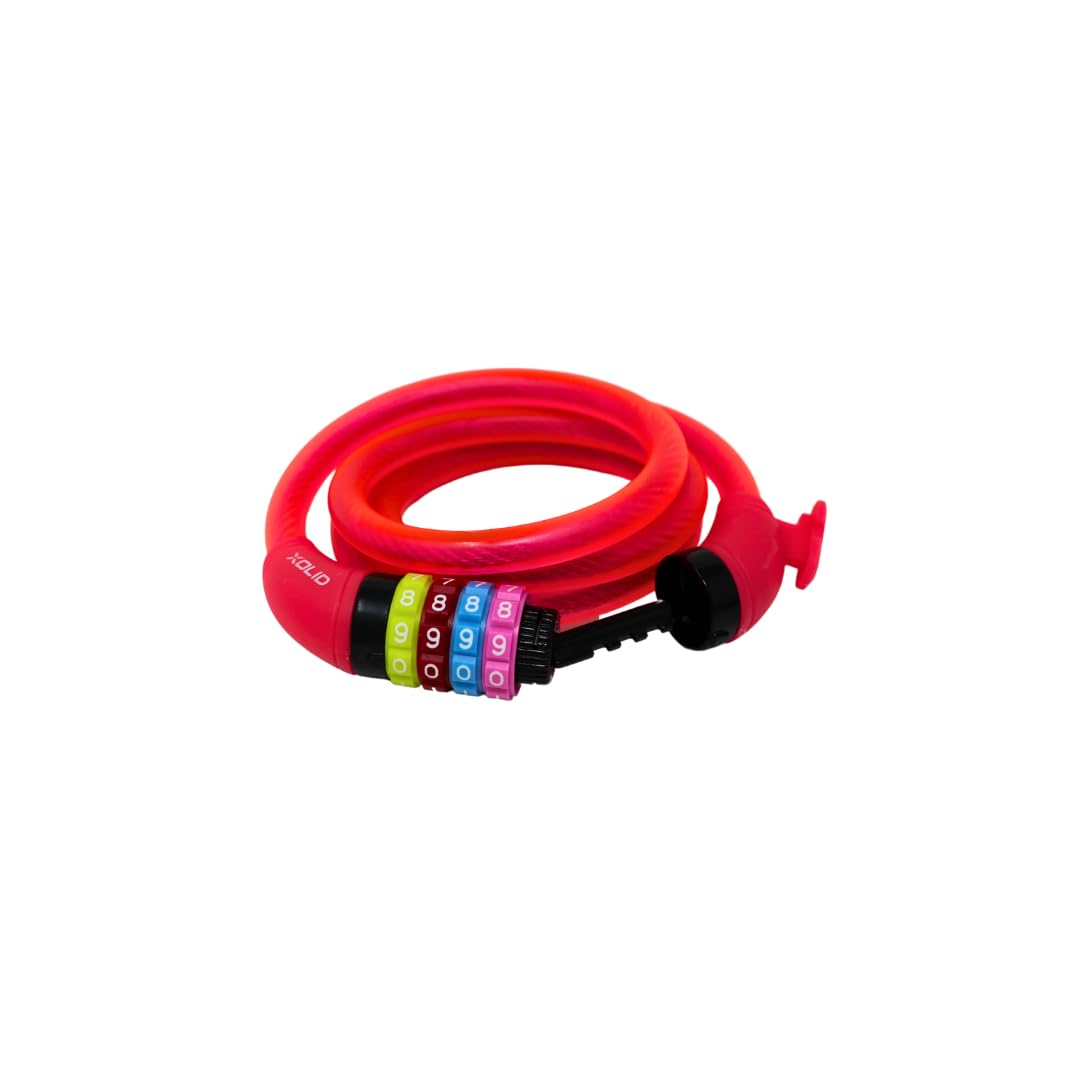 Xolid Lucchetto a combinazione con cavo, 1200 x 12 mm, rosa, extra lungo, sicuro, flessibile, resistente alle intemperie, senza chiave, ideale per bicicletta, e-bike, scooter, antifurto, elegante