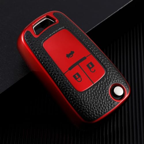 Housse de clé pliante en cuir rouge SUFC pour Chevrolet et Opel