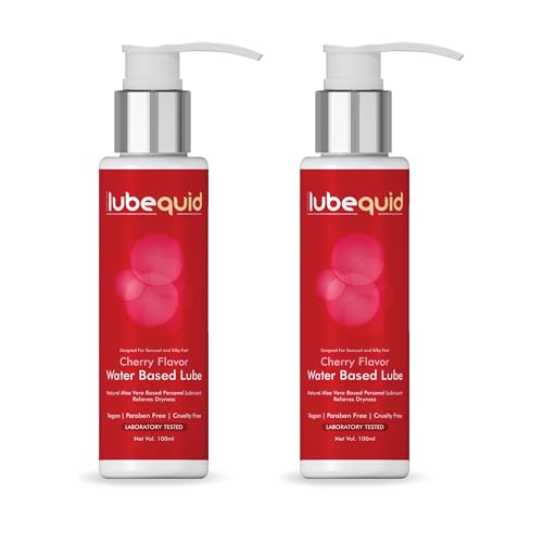 Lubequid Water-Based Personal Lubricant, 200 ML Bottle- 2 in 1 Lubricant & massage Gel for Men and Women ~ Water Based Lube ~ Silicone and Paraben Free, Pack of 2 Cherry