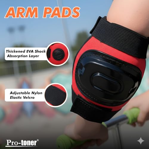 Image of Protoner Kids Skating Protection Kit with Helmet, Knee Pads, Elbow Pads and Wrist Guards,Multiple Colors & Sizes (Red, Medium)