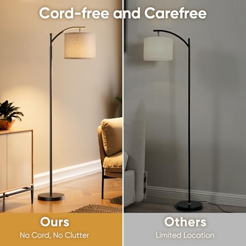 Image of Battery Operated Floor Lamp, RGB Dimmable Cordless Standing Lamp with Remote Control for Living Room, Tall Floor Lamp for Bedroom -Black