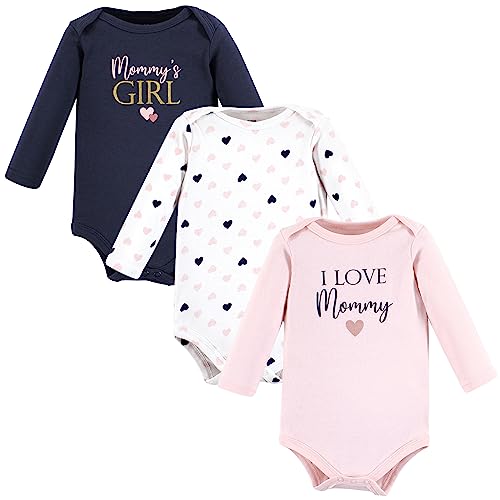 Hudson Baby Unisex Baby Cotton Long-Sleeve Bodysuits, Girl Mommy Pink Navy, Preemie