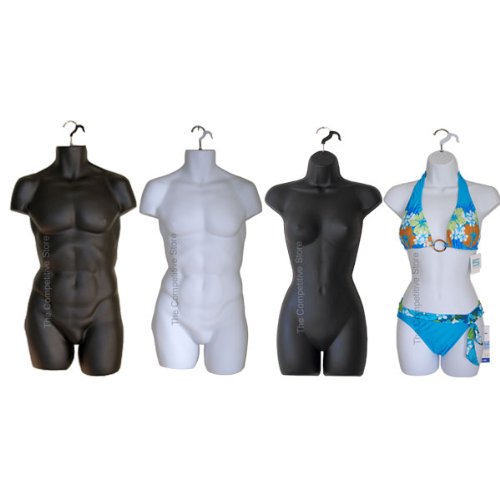 4 Pieces Female And Male Dress Mannequin Forms Set For- S-M Sizes - 2 White And 2 Black