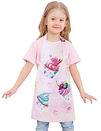 Wernnsai Kids Aprons, Cupcake Kids Art Aprons for Girls Waterproof Toddler Chef Aprons for Cooking Baking, Painting