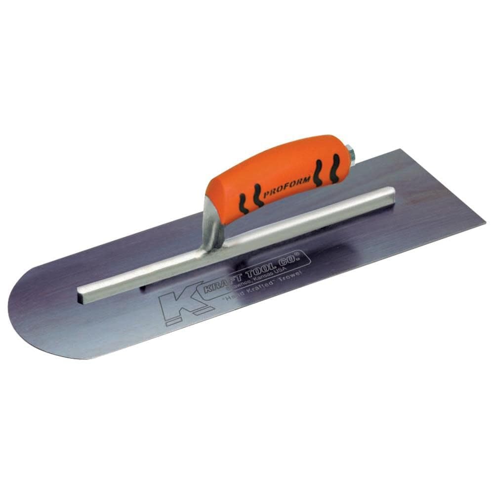 Kraft Tool CF284BPF Blue Steel Round End-Square Back Cement Trowel with ProForm Handle, 14 x 4-Inch