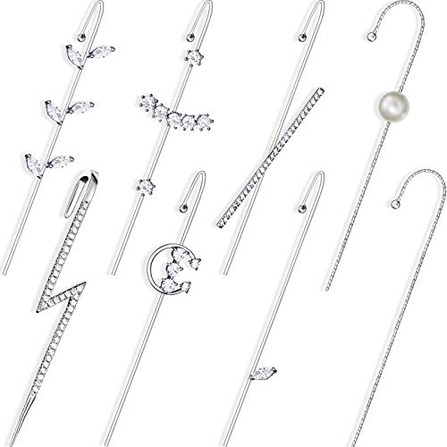 8 Pieces Ear Cuff Wrap Crawler Hook Earrings Rhinestone Crawler Earrings Piercing Crystal Hook Wrap Earrings for Women Girls (Silver)