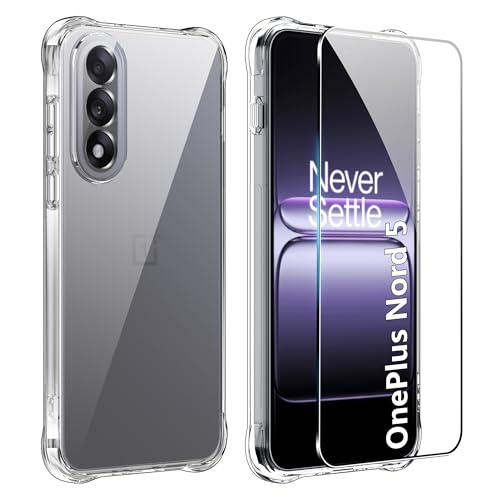 FDHYFGDY Funda para OnePlus Nord 5 Fundas+1x Protector Pantalla, Carcasa Protectora Funda de Silicona Transparente a Prueba de Golpes, Funda Transparente Delgada y Suave de TPU