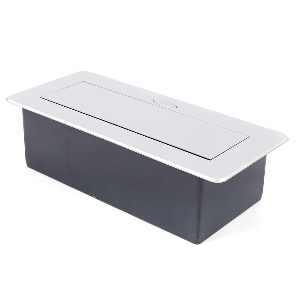 Ciabatta elettrica nascosta con coperchio ribaltabile, per scrivania e ufficio, colore nero, argento, 22,3 x 10,8 x 7 cm