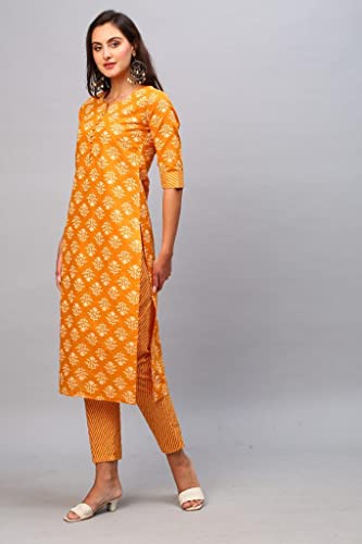 Image of GoSriKi Women's Cotton Blend Printed Straight Kurta With Pant