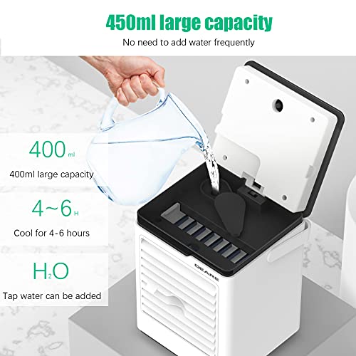 Climatiseur Mobile, USB Ventilateur Refroidisseur D'air Mini Refroidisseur 4 en 1 Climatiseur Portable 3 Vitesses de Vent et 7 Couleurs de LED, Humidificateur, Ventilateur pour Maison/Bureau - Image 4