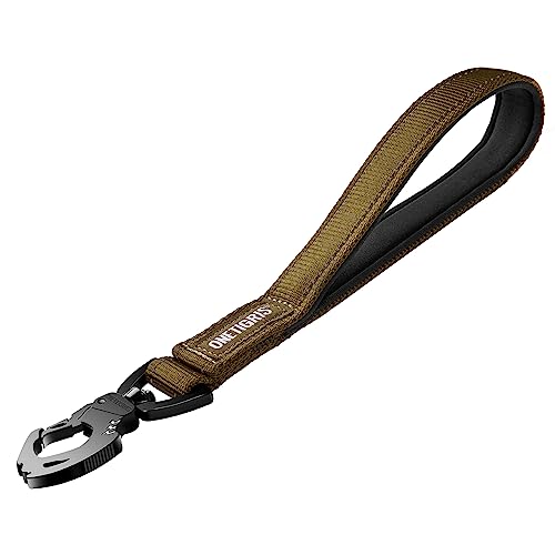 OneTigris Bolt Kurzführer Hund 30cm, Hundeleine Kurz mit Tiger Zahn Metallclip und Weiche Polsterung, Reflektierend Nylon Hundeleine Geeignet für Mittlere Große Hunde Braun