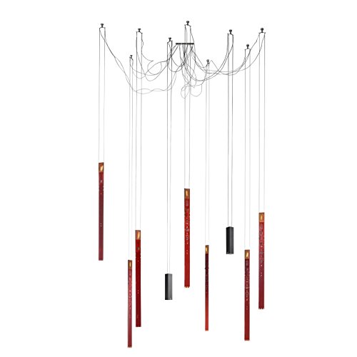  Flying Flames - Set di 2 lampade a sospensione a LED, 2700 Kelvin, 7 fiamme volanti, 2 luci, 1 baldacchino da 114 x 40 cm, colore: Rosso