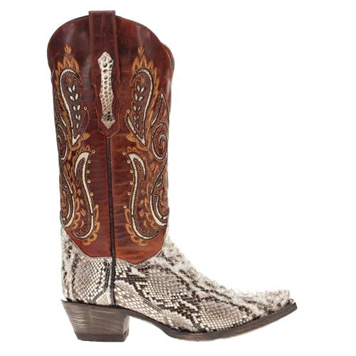 Vaccari Women's Eva Genuine Natural Python Fancy Top Embroidery & Glitter Inlay Snip Toe Cowgirl Boots3