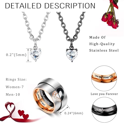 Matching Necklaces For Couples Pendant Necklace For Women Men Matching Promise Rings Pendant Set Stainless Steel Couple Necklace For Him And Her Anniversary Valentine's Day Jewelry Gift2
