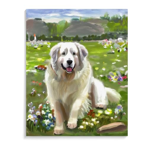 DIY Oil Painting by Number Great Pyrenees Dog Painting by Numbers for Beginners,Acrylic Paint Crafts for Home Decor 20x24inch(50x60cm) Frameless