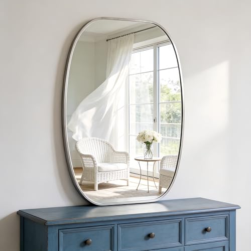 USHOWER Silver Oval Bathroom Mirror 20x30 Inch, Oblong Vanity Mirror