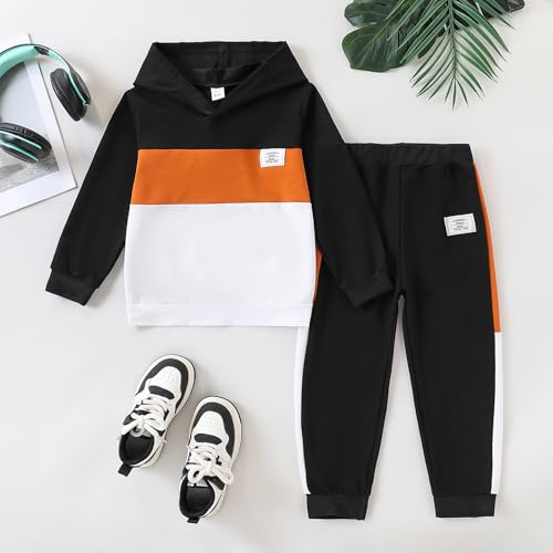 Image of Boys Sweatsuit Long Sleeve Color Block Hoodie Sweatshirt and Jogger Pants 2PC Sets Fall Clothes (Sizes: 4-8)