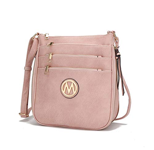 MKF Bolsa tiracolo feminina – Bolsa carteiro expansível de couro sintético – Alça de ombro para note