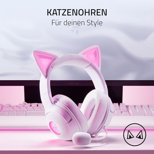 Razer Kraken Kitty V2 - Kabelgebundenes RGB-Headset mit Kitty Ohren für Gaming und Streaming (325 g, Triforce 40 mm Treiber, HyperClear Cardioid Mic, Surround Sound) Weiß