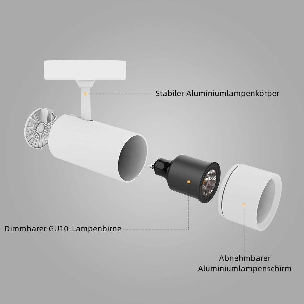 Aisilan Deckenstrahler LED 1 Flammig Weiß Dimmbar GU10 Schwenkbar Deckenleuchte Strahler Modern Drehbar Deckenlampe Spots für Wohnzimmer, Schlafzimmer, Küche