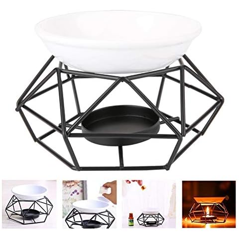 Duftlampe, Aromatherapie Diffusor, geometrische Eisen Keramik Kerzenhalter mit Keramik Duftkerze für Spa Yoga Meditation Haus Wohnzimmer Dekorieren schwarz Cover