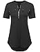 LuckyMore Womens Summer V Neck Short Sleeve Zipper Shirts Casual Blouse Tunic Tops