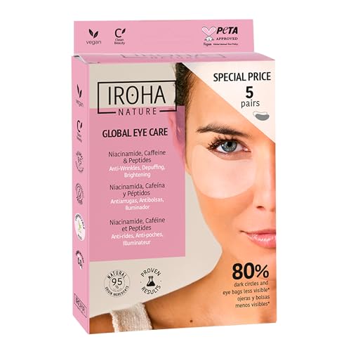 IROHA NATURE - Parches Ojos Piel Madura | Cosmética Coreana Global Eye Care | Niacinamida, Cafeína y Péptidos | Atenúa Arrugas, Bolsas y Ojeras | Pack 5 Ud