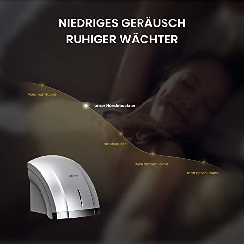 PLUSSEN Asciugamani 10 Secondi di Asciugatura a Risparmio energetico Commerciale Elettrico asciuga Mani Automatico per Cucina Bagno toilette1800W (argento-1003)