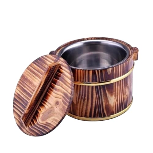 LOORGVEL 木製飯桶ステンレス内胆付 蓋付き多用途ご飯ボウル 和食器寿司盛り付け器 食卓用肉 野菜盛り合わせ対応