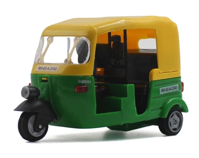 NeoKiddo Pull Back CNG Auto Rickshaw Toy for Kids & Toddlers | 3-Wheeler Vehicle Toy with Driver | Educational Mini Tricycle Auto Toy for Boys & Girls (Green)