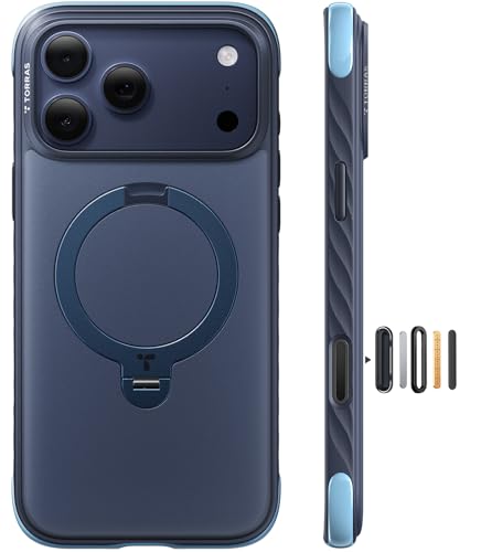 TORRAS Ostand Q3 Rugg für iPhone 17 Pro Hülle Extrem rutschfest & fingerabdruckfrei 360 Ständer für MagSafe Stoßdämpfende 85A TPU Kanten Robuster Fallschutz für iPhone 17 Pro Case Blau
