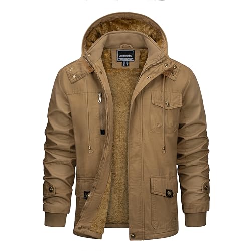 Image of CRYSULLY Men's Winter Casual Thicken Multi-Pocket Outwear Jacket Coat with Removable Hood 35 /33
