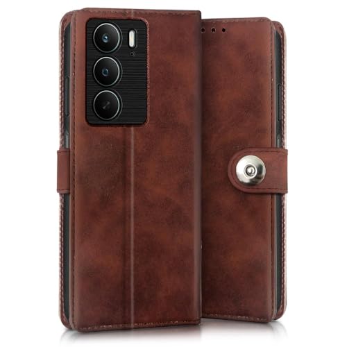 Image of WOW IMAGINE Shock Proof Flip Cover Back Case for Realme C75 | Realme C73 | Narzo 80 lite 5G | P3 Lite 5G (Magnetic Button Flip Case | Wallet Pockets & Stand | Leather Finish | (Coffee)