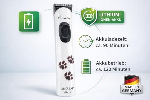 Rotschopf24 Aesculap Exacta Schermaschine Hundetrimmer, Aufsteckkamm 3-6mm. Vibrationsarm, leise, leicht (115gr), Ladeanzeige, Li-Io Akku, bis 120 Minuten Akkubetrieb + Rotschopf24 Tasche 43528
