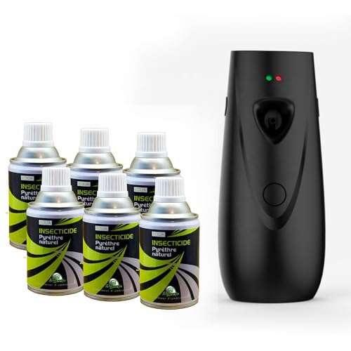 Insecticide pyrèthre naturel. 6x250ml Diffuseur Offert (couleur Noir). Anti mouches, moucherons, moustiques, mites, punaises de lit. Élimine et éloigne insectes...