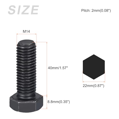 Image of METALLIXITY Hex Bolts (M14-2x40mm) 4Pcs, 8.8 Grade Carbon Steel Fully Threaded Black Oxide, Coarse Thread UNC Hex Head Screw Bolt - for Furniture Repair
