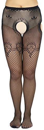 ToBeInStyle Women's Sultry Mosaic Textured Fishnet Suspender Open Crotch Hose