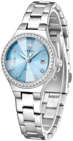 OLEVS Watches for Men Gold and Silver Day and Date Male Watch Designer Luxury Diamond Dress Roman Numerals Large Dial Easy Read Quartz Watch Men's Gifts Waterproof Gold Blue Green White Dial