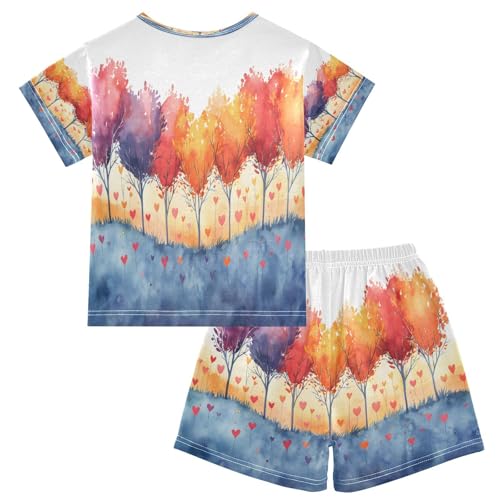 senya Short Sleeve Pajamas Sets Summer Cotton Sleepwear Trees with Colorful Leaves2