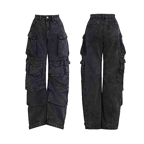 BXCNCKD Women's Baggy Cargo Pants Y2K Clothing Multi-Pocket Relaxed Fit Jeans Grunge Clothes Alt Hip hop2