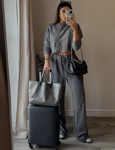 Image of Arssm Womens Crop Cardigan Sweaters 2024 Crewneck Long Sleeve Sweater Button Down Knit Sweater Top(Grey-S)