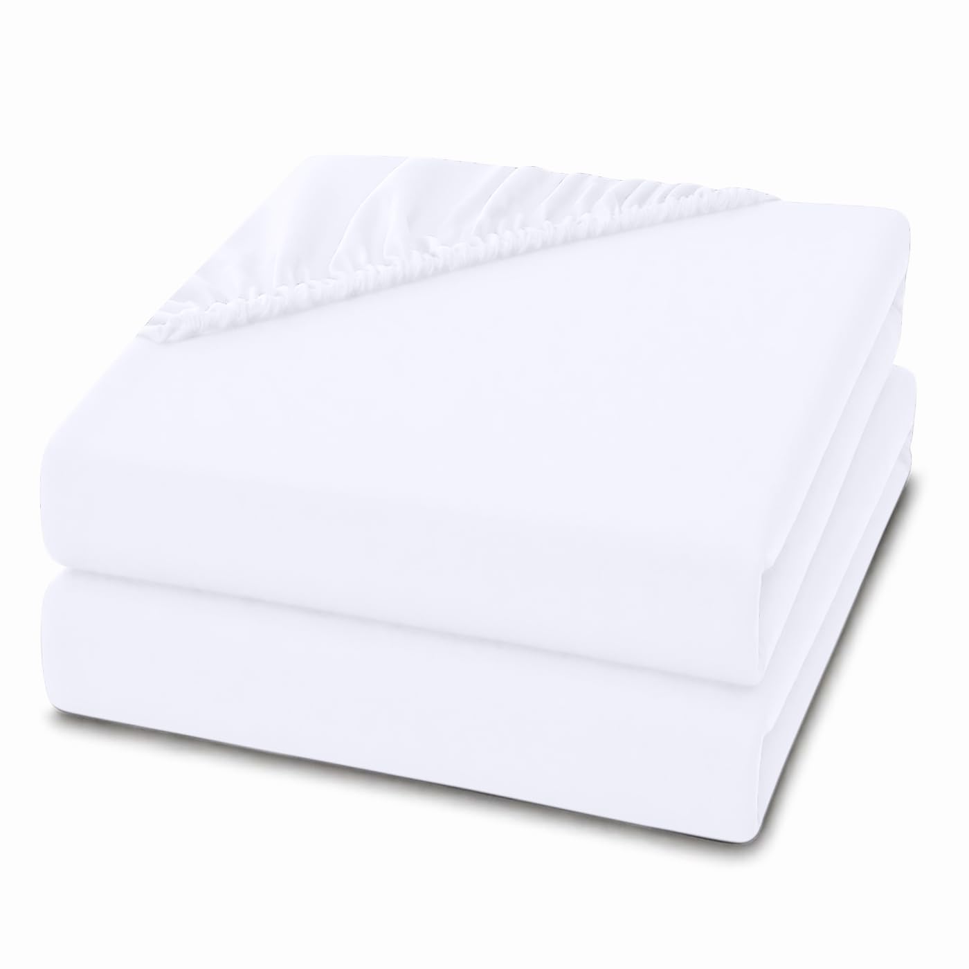 2 Pack Single Fitted Sheets 30cm Deep Pocket – Ultra Soft Comfortable Microfibre Bed Sheets, Breathable, Wrinkle, Fade & Shrink Resistant, Easy Care Bedding (Single, White) — image 1