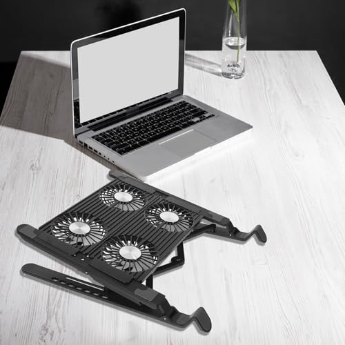 Support pour ordinateur portable en plastique noir doté d'un ventilateur de refroidissement