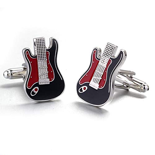 Mancuernillas para Hombre KnBoB Diseño Guitarra Plata Negro Rojo miniatura 2