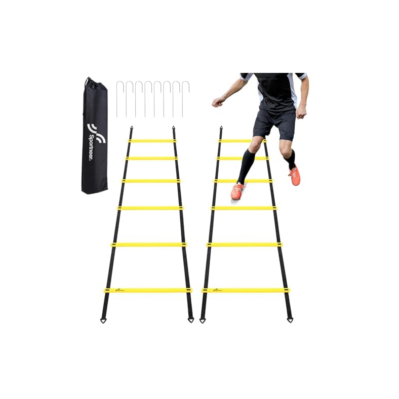 Sportneer Agility Ladder Speed Training Set – 12 Rungs 20ft Detachable Exercise Ladders in 2pcs (6 rungs each) with Ground Stakes for Soccer Football Footwork Training – Ladder with Carry Bag – Yellow