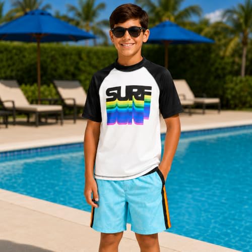Image of iXtreme Boys Swim Set - 2 Piece Rash Guard Short Sleeve Swim Shirt and Boys Swim Trunks for Infants Toddlers & Big Boys