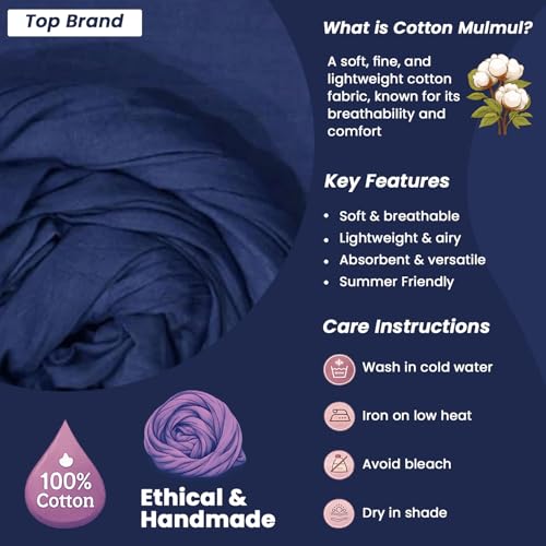 Image of 100% Pure Cotton Mulmul Fabric Material | Reusable Ultra Fine Mulmul Fabric | Lightweight Soft Smooth Piece Linning, Stole, Dupatta, Cushion Pillow Cover (Marlin Blue, 2.5 Meters)