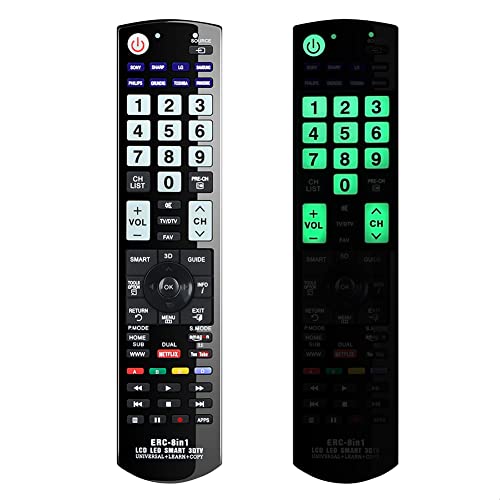 Alkia Universal-Fernbedienung für Panasonic, Samsung, LG, Sony, Toshiba, Sharp, Philips, Grundig TV/Learn/HDTV / 3D / LCD/LED - KEIN Setup erforderlich (im Dunkeln Leuchtend)